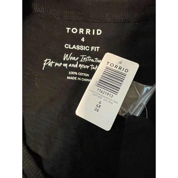 Torrid +4 Black Button Neck Pink Embroidered Skull-Bolt-Ying-Yang Icons Tank Top - Picture 6 of 6